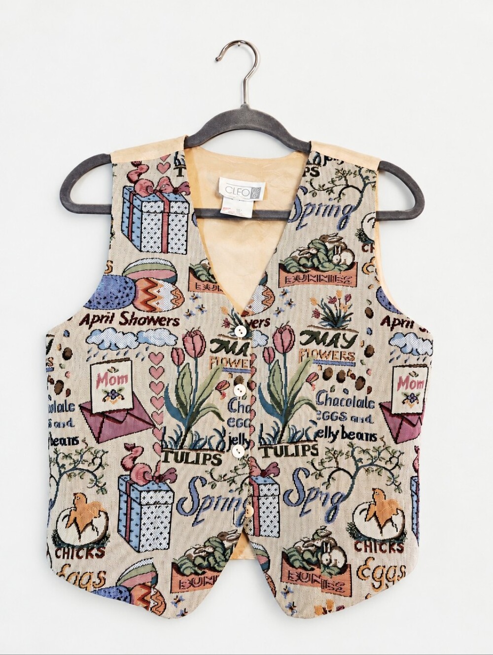 Vintage 90's Cleo Tapestry Vest Size S Easter Spring Floral EUC